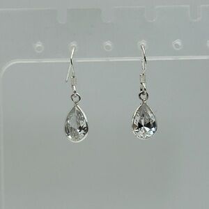 Sterling Silver Clear Crystal Teardrop Dangle Earrings Stamped 925 French Wire